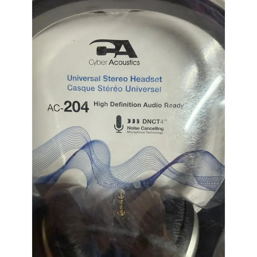 Cyber Acoustics AC-204 Universal Stereo Headset Noise Canceling Mic Sealed New